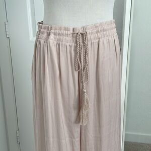 EUC Dusty Pink Wide-Leg Poly Satin Tassel Tie Pants